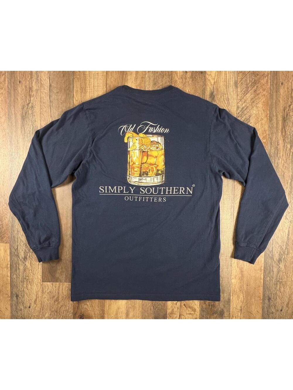 Simply Southern Old Fashioned Whiskey graphic t-shirt Small Blue Long Sleeve